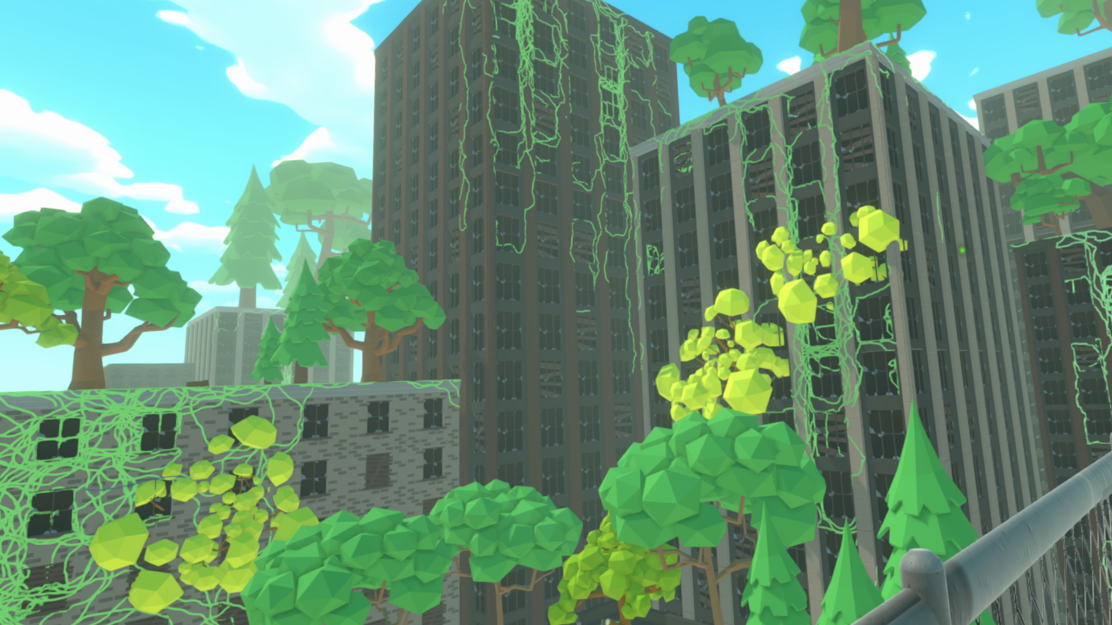 A screenshot of the city, covered in lush greenery.